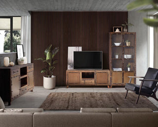 Sideboard Made of Recovered Railway Wood, 3 drawers 2 metal doors