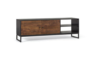 TV Stand with 2 Doors and 2 Shelves, Rosewood and Mango Wood