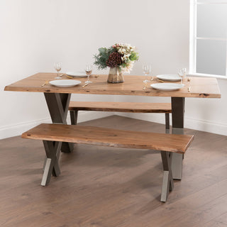 Acacia Wood Live Edge Dining Set, Table and Bench