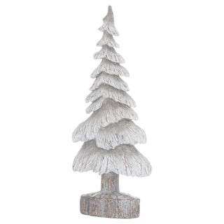 Carved Wood Effect Grey Snowy Tree, Resin