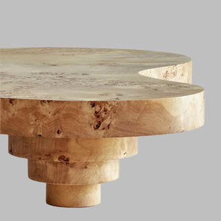 Mung Coffee Table, Poplar Burl in Oak Finish