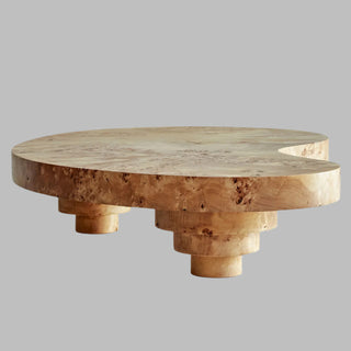 Mung Coffee Table, Poplar Burl in Oak Finish