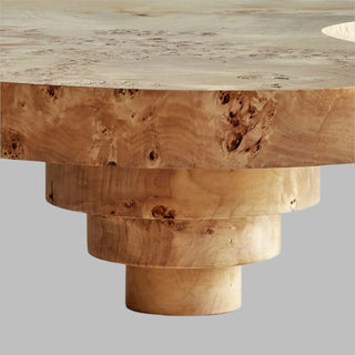 Mung Coffee Table, Poplar Burl in Oak Finish