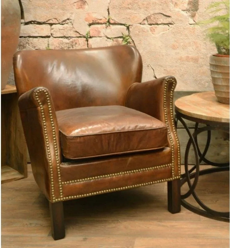 Vintage Brown Leather Club Chair - Main Image