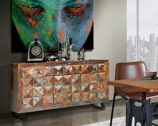 Diamond Carved Recycled Sideboard