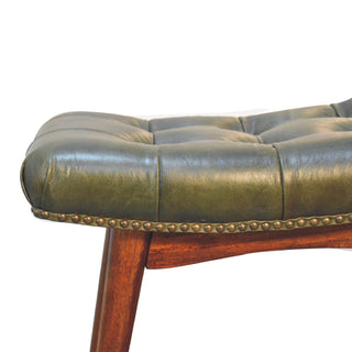 Leather Curved Bench, Green
