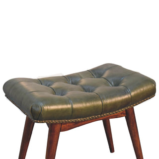 Leather Curved Bench, Green