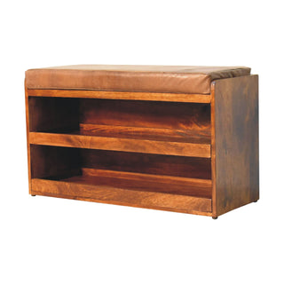 Buffalo Hide Shoe Storage Bench, Chestnut