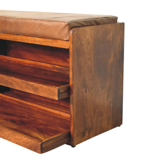 Buffalo Hide Shoe Storage Bench, Chestnut