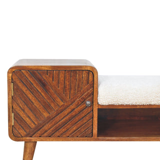 Bouclé Storage Bench, Chestnut