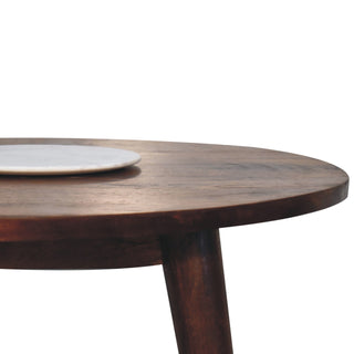 Large Nordic Wooden Round End Table, Chestnut Finish