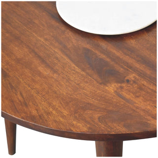 Large Nordic Wooden Round End Table, Chestnut Finish