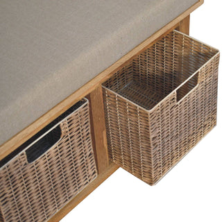 Wooden and Rattan Basket Bench