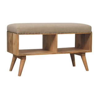 Studded Linen Storage Bench, Cream