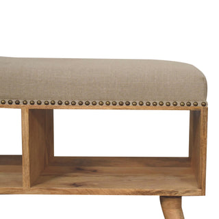 Studded Linen Storage Bench, Cream