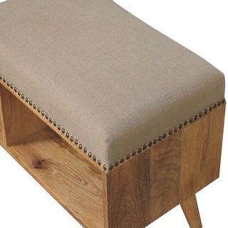 Studded Linen Storage Bench, Cream