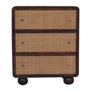 3 Drawer Wooden Chest, Mango Wood & Rattan