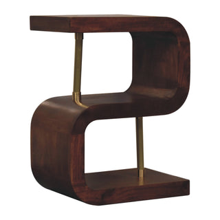 S-Curve Brass Wooden Side Table