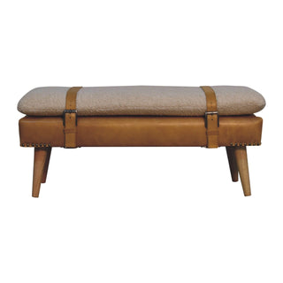 Bouclé Buffalo Hide Leather Bench, Tan