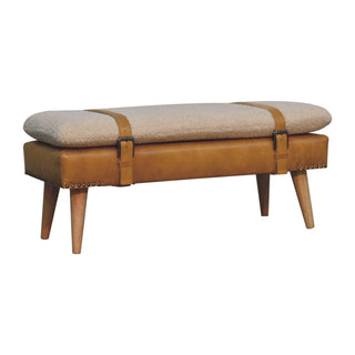 Bouclé Buffalo Hide Leather Bench, Tan