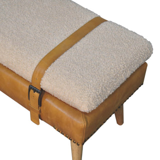 Bouclé Buffalo Hide Leather Bench, Tan