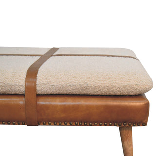 Square Bouclé Buffalo Hide Leather Bench