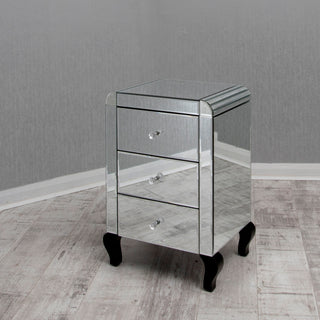 Clear Mirrored 3 Drawer Bedside Table