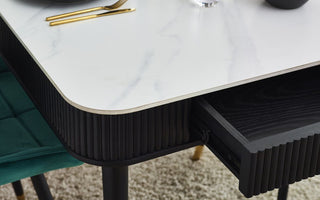 Louis Black Fluted Stone Top Dining Table with Drawers