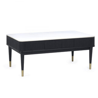 Louis Black Fluted Stone Top Coffee Table with Drawers