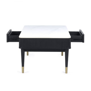 Louis Black Fluted Stone Top Coffee Table with Drawers