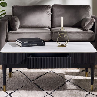 Louis Black Fluted Stone Top Coffee Table with Drawers