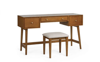 Lowry Wooden Dressing Table & Stool Set, Cherry