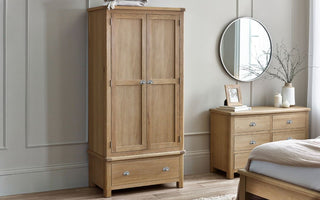 Memphis Limed Oak 2 Door 1 Drawer Wardrobe