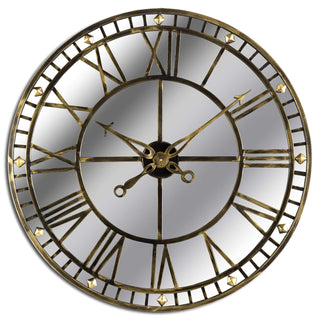 Antique Brass Mirrored Skeleton Clock