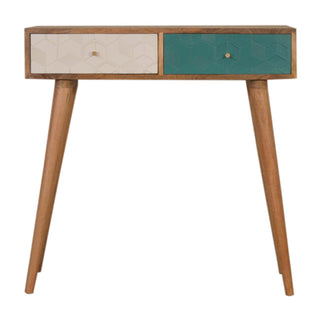 Acadia Console Table, Teal & White