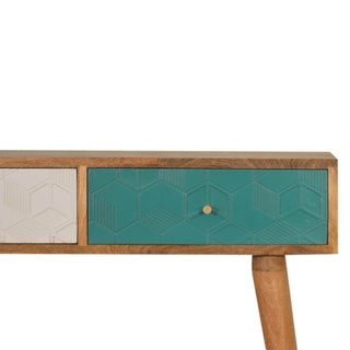 Acadia Console Table, Teal & White