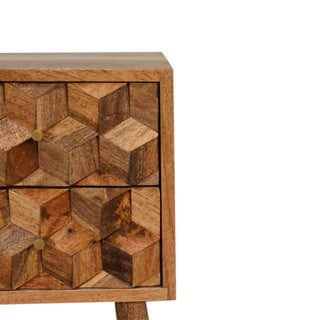 Narrow Cube Carved Bedside, Oak Effect