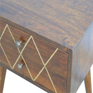 Brass Inlay 2 Drawer Bedside