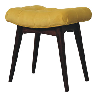 Narrow Velvet Curved Bench, Mustard