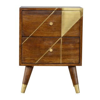 Brass Inlay Bedside, Chestnut