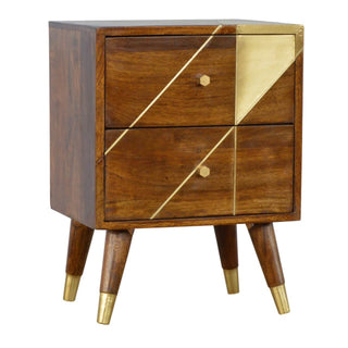 Brass Inlay Bedside, Chestnut