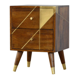 Brass Inlay Bedside, Chestnut