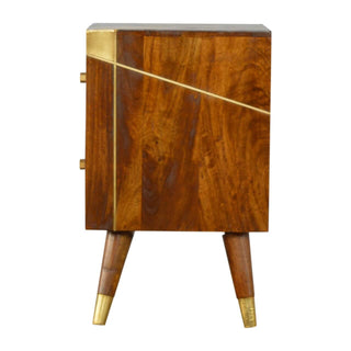 Brass Inlay Bedside, Chestnut