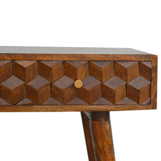 Cube Carved Console Table, Chestnut